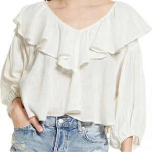 Free People Zuri Ruffle Blouse in Ivory Button Back Size M & S NWT